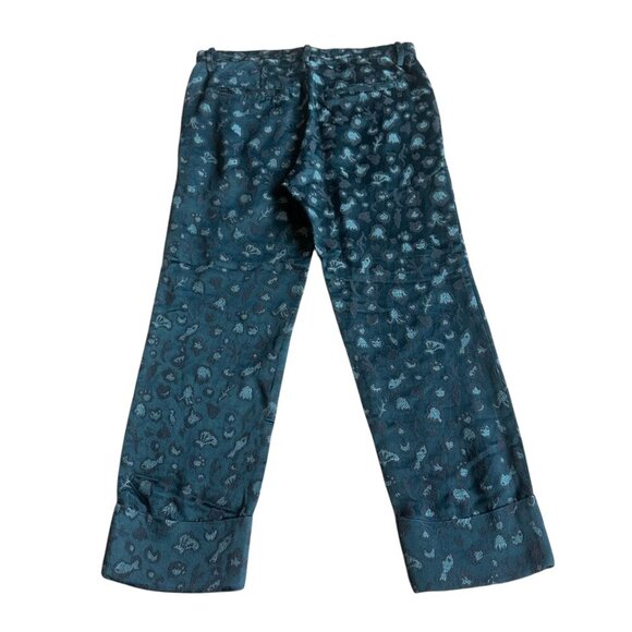 Tsumori Chiatso Cropped Length Slacks Pants Teal Print Trousers Size 10 Women's - Picture 7 of 11